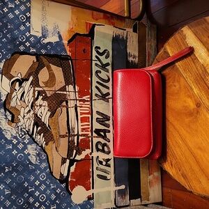 Borlino Leather Clutch Made In Italy Red Soft Pebble Leather